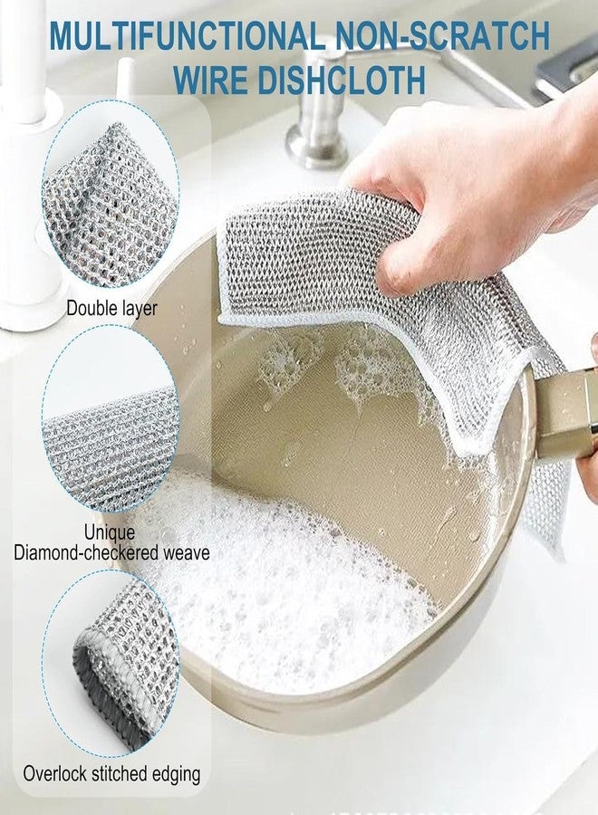 TRUE SHOP Multipurpose Wire Dishwashing Rags with Non-Scratch Wet and Dry Steel Dishcloth, Easy Rinsing, Reusable Kitchen Scratch-Free Microfiber Cleaning Cloth, Stainless Scrubber (Pack of 5) - Image 3
